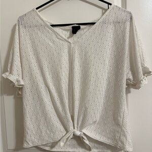 W5 White Eyelet Tie-Front Blouse